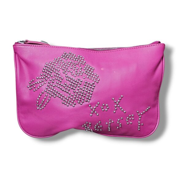 Betsey Johnson Handbags - Betsey Johnson Studded Skull Cow Leather Clutch Pink Y2K Satchel Bag